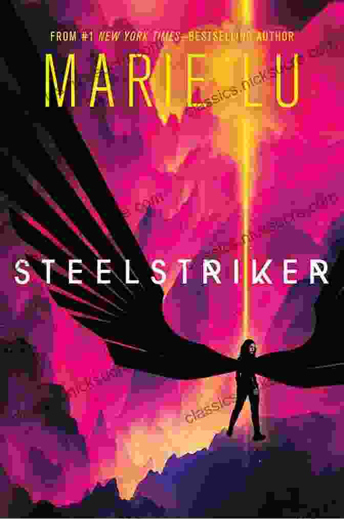 Skyhunter Book Cover By Marie Lu Featuring A Young Woman In A Red Dress, Wielding A Sword, And A Futuristic Landscape With Flying Ships In The Background Steelstriker (Skyhunter Duology 2) Marie Lu