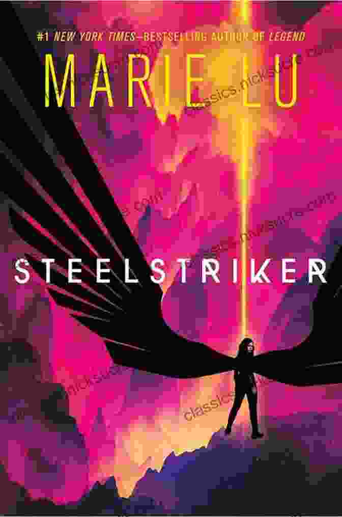 Steelstriker Book Cover By Marie Lu Featuring A Young Woman In A Red Dress And A Metallic Headband, Against A Backdrop Of A Futuristic City And A Distant Planet Steelstriker (Skyhunter Duology 2) Marie Lu