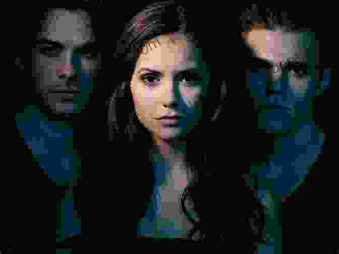 The Vampire Diaries: Dark Reunion Poster With Silhouettes Of The Main Characters, Elena, Stefan, And Damon, Against A Dark, Stormy Backdrop. The Vampire Diaries: Dark Reunion
